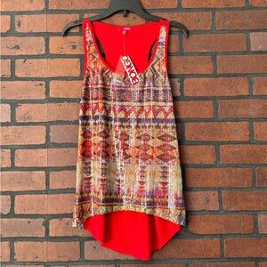 BONGO Juniors Small Red Sequin Hi Lo‎ Tank Top NWT Boho Festival